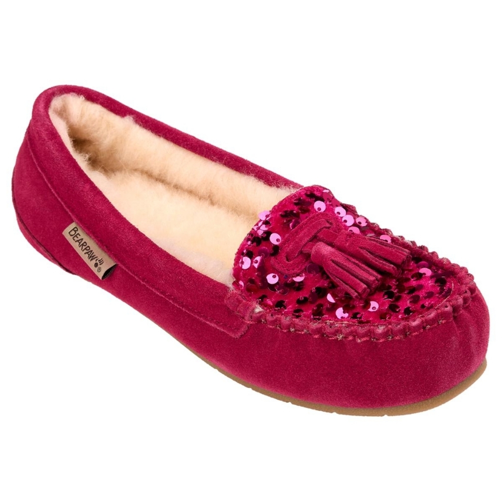 Beaepaw Pink Sequin Sparkle Wool Blend Lined Loafers House Shoes
